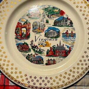 Gold and White Dinnerware Plate with Historical Scenes